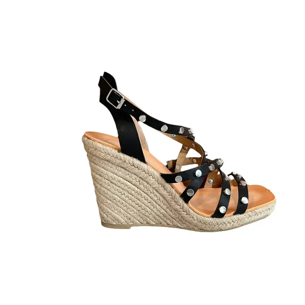 DOLCE VITA black studded Espadrille Wedge Sandals 8